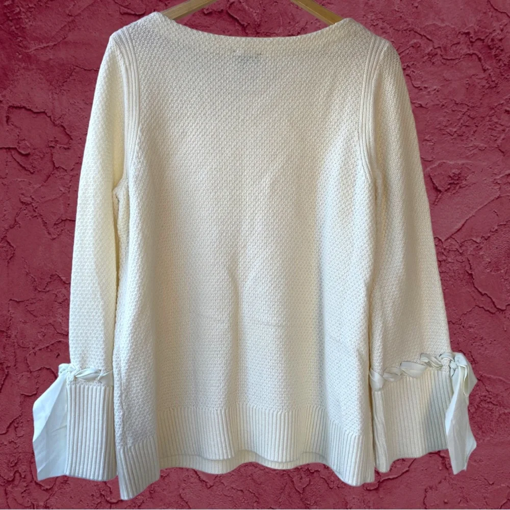 SOLD on Depop - Talbots Wool Crew Sweater Ribbon Bow Bell Sleeve Ivory White XL - Picture 7 of 15